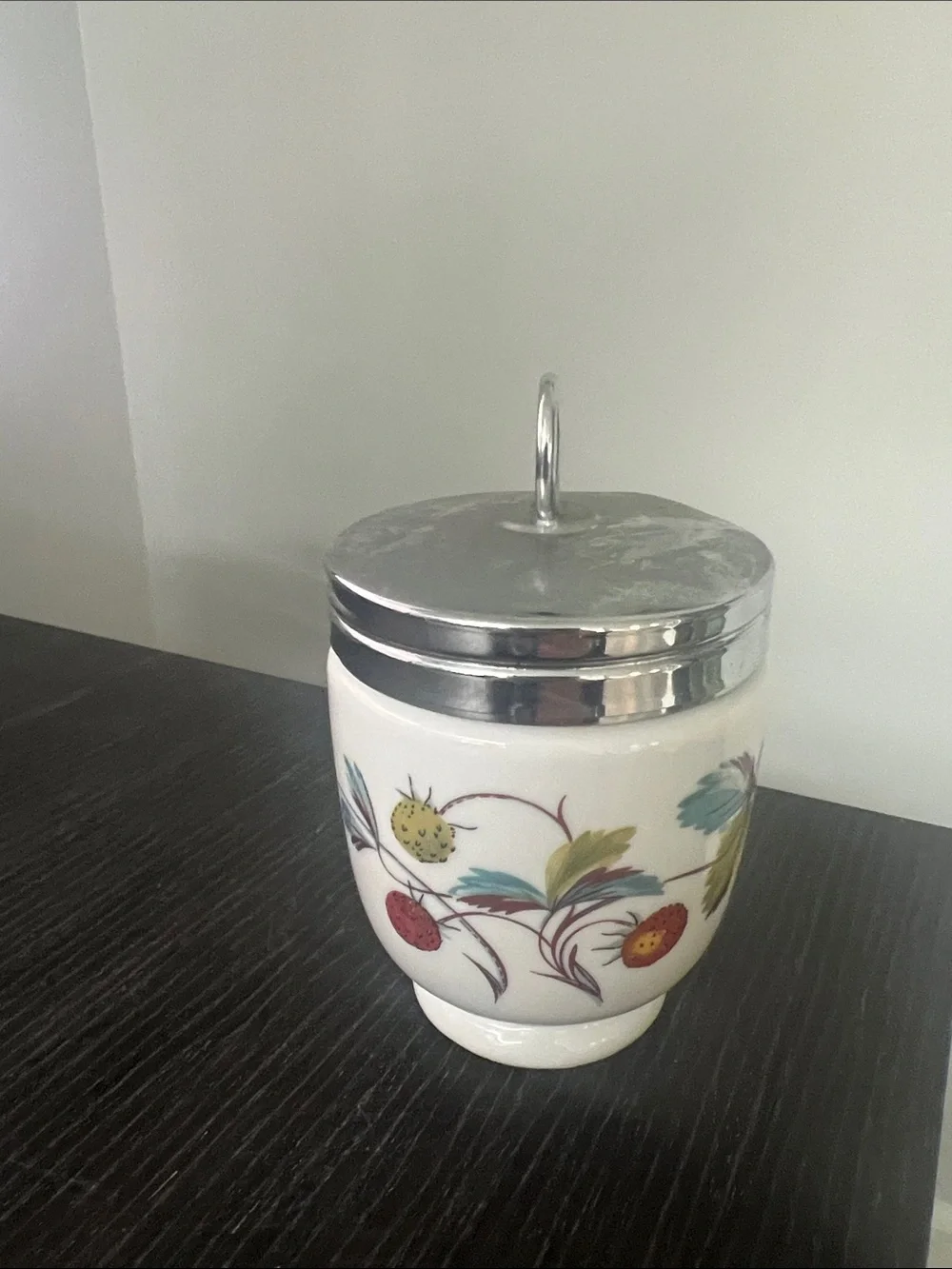 Royal Worcester Porcelain Egg Coddler/Strawberries/butterfly